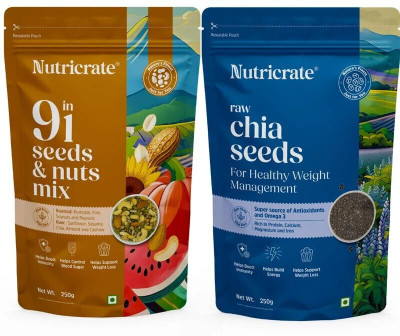 Nutricrate 9 in 1 Seeds & Nut Mix & Chia Seeds l Protein Rich Roasted Seeds Mix Mixed Seeds(2 x 250 g)