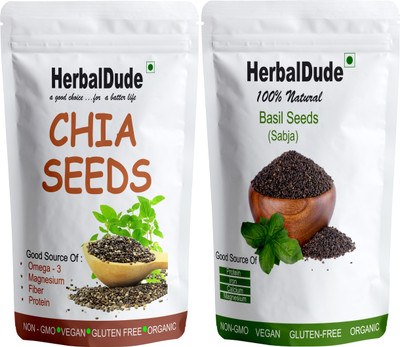 HERBALDUDE CHIA & SABJA SEEDS (250 GM EACH ) Chia Seeds, Basil Seeds (500 g, Pack of 2) Chia Seeds, Basil Seeds(2 x 250 g)