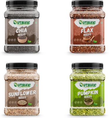 Nutrific Seeds Combo | Edible Seeds | Seeds Combo Pack (200gm Each) | Raw Seeds | Premium Chia Seeds, Brown Flax Seeds, Sunflower Seeds, Pumpkin Seeds(4 x 200 g)