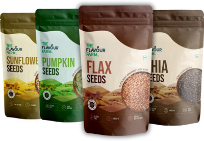 The Flavour Farm 4-in-1 Seeds Combo Pack of 4 Chia Seeds Flax Seeds Pumpkin Seeds Sunflower Seeds Mixed Seeds(4 x 100 g)