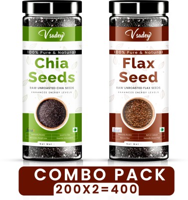 vsadey Raw Chia Seeds & Flax Seeds 200X2 - Combo Pack Chia Seeds, Brown Flax Seeds(200 g, Pack of 2)