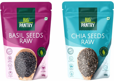 BIG PANTRY Combo Pack of Premium Raw Chia and Basil Seeds | Pack of 2 - 500g Each Basil Seeds, Chia Seeds(2 x 500 g)