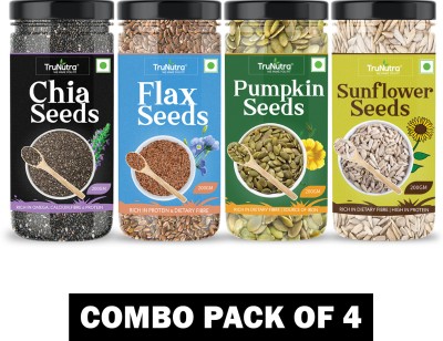 TruNutra Edible seed Combo, Chia, Flax, Pumpkin, Sunflower Rich In Vitamins & Minerals Chia Seeds, Pumpkin Seeds, Brown Flax Seeds, Sunflower Seeds(800 g, Pack of 4)
