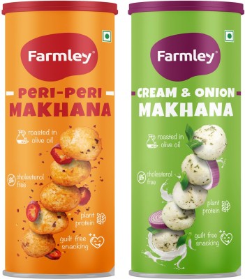 Farmley Peri Peri | Cream & Onion Makhana Roasted In Olive Oil (77g x 2 Each) Lotus Seeds(Makhana)(154 g, Pack of 2)