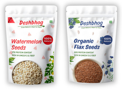 Deshbhog Deshbhog Flax & Watermelon Seeds Combo (Pack of 2) | Flax Seeds for Hair Growth Brown Flax Seeds, Watermelon Seeds(2 x 250 g)