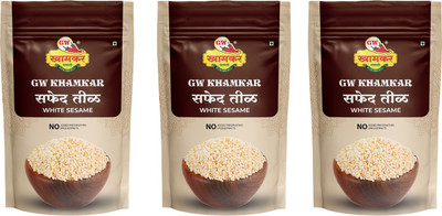 GW Khamkar Safed Til/ White Seasame Seeds/ Safed Tal 3 Kg, Pack of 3 (1 kg each) White Til(3 x 1 kg)