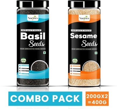 Norjews Basil Seed & Sesame Seeds for weight Loss with Omega 3 200G EACH Basil Seeds, Sesame Seeds(400 g, Pack of 2)