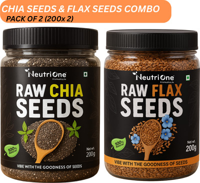 NeutriOne Raw Chia and Flax Seeds Combo with Protein and Fiber for Weightloss Management Chia Seeds, Brown Flax Seeds(2 x 200 g)