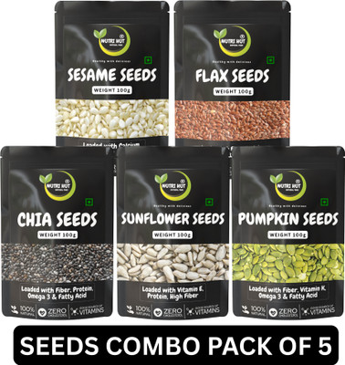Nutri Hut Super Seeds Combo | High in Omega-3, Fiber & Protein | Weight Loss & Digestion Chia Seeds, Pumpkin Seeds, Sunflower Seeds, Golden Flax Seeds, Sesame Seeds(5 x 100 g)