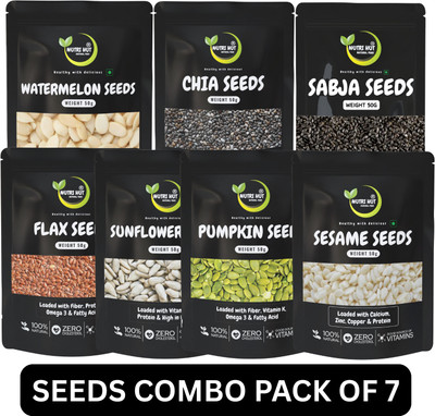 Nutri Hut Super Seeds Combo Pack of 7 | Eating for Healthy Diet, Immunity Booster Chia Seeds, Pumpkin Seeds, Sunflower Seeds, Watermelon Seeds, Sesame Seeds, Golden Flax Seeds, Basil Seeds(7 x 50 g)