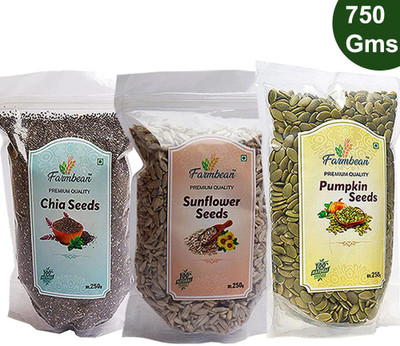 Farmbean Seeds Combo 750 g (Pack of 3 Each 250Gms ) | Sunflower Seeds, Chia Seeds, Pumpkin Seeds(3 x 250 g)