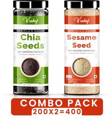 vsadey Vsadey Raw Chia Seeds & Sesame Seeds 200X2 - Combo Pack Chia Seeds, Sesame Seeds(200 g, Pack of 2)