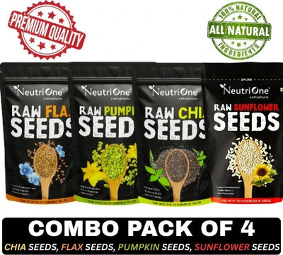 NeutriOne Raw Chia,Pumpkin,Flax & Sunflower Seeds Weight Loss Combo | Loaded with Omega 3 Chia Seeds, Pumpkin Seeds, Brown Flax Seeds, Sunflower Seeds(4 x 100 g)