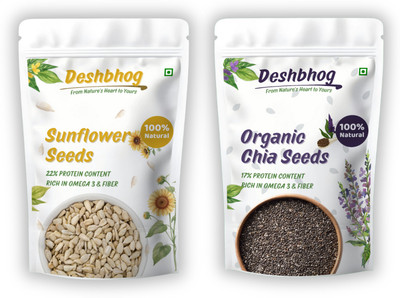 Deshbhog Deshbhog Organic Chia and Sunflower Seeds Combo (Pack of 2) | Protein Rich Sunflower Seeds, Chia Seeds(2 x 250 g)