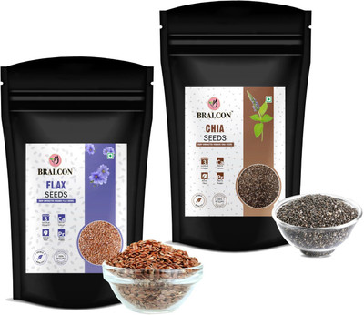 BRALCON Raw Flax Seeds & Chia Seeds Combo 100g Each Pack |Healthy Superfood for Eating | Mixed Seeds(2 x 100 g)