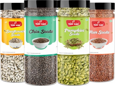 YUM YUM Healthy Roasted Seeds Combo Pack(Chia,Sunflower,Pumpkin and Flax) Chia Seeds, Sunflower Seeds, Pumpkin Seeds, Brown Flax Seeds(800 g, Pack of 4)