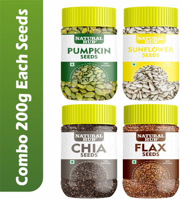 Natural Hub Combo of 4 Edible Seeds Each 200g Pumpkin Seeds, Sunflower Seeds, Brown Flax Seeds, Chia Seeds(4 x 200 g)