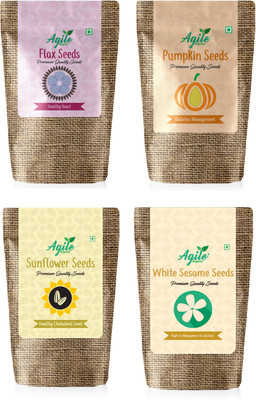 Agile Organic Seeds Cycling Seeds Combo - ( Sunflower, Flax, Pumpkin, White Sesame 200g Each ) Mixed Seeds(4 x 50 g)