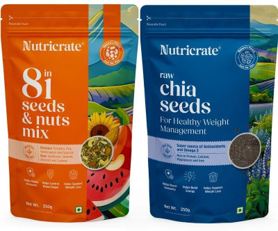 Nutricrate 8 in 1 Seeds & Nut Mix & Chia Seeds l Protein Rich Roasted Seeds Mix Mixed Seeds(2 x 250 g)