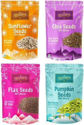 MevaBite Seeds Combo 800 g Sunflower Seeds, chia Seeds, flax Seeds, pupkin seed Mixed Seeds(4 x 200 g)