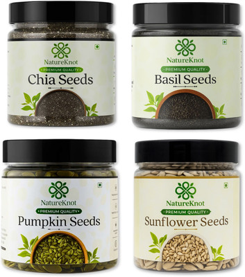 Natureknot Healthy Super Seeds Combo Pack of 4 seeds | Pumpkin Seeds, Chia Seeds, Sunflower Seeds, Basil Seeds(4 x 200 g)