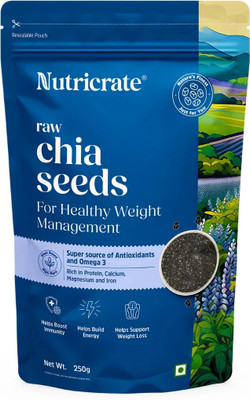 Nutricrate Raw Chia Seeds for weight loss with Omega 3 , Zinc & Fiber & Calcium Rich. Black Chia Seeds(250 g)