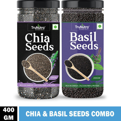 TruNutra Chia & Basil Seeds For Weight Loss Rich In Zinc & Fiber Superfood Combo Seeds Basil Seeds, Chia Seeds(2 x 200 g)