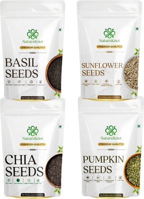 Natureknot Healthy Seeds Combo Pack of 4 seeds | Chia Seeds, Basil Seeds, Pumpkin Seeds, Sunflower Seeds(4 x 100 g)