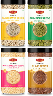 Asiwal Raw Seeds Combo Pack of 4(Pumpkin, Watermelon, Sunflower, Flax) Value Combo Pack Pumpkin Seeds, Sunflower Seeds, Watermelon Seeds, Brown Flax Seeds(4 x 100 g)