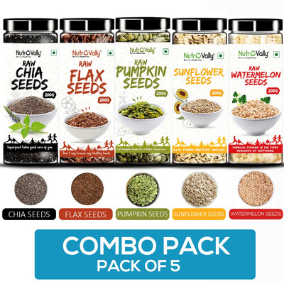 NutroVally Weight Loss Combo|Chia, Flax, Pumpkin, Sunflower, Watermelon Seeds-edible Chia Seeds, Golden Flax Seeds, Pumpkin Seeds, Sunflower Seeds, Watermelon Seeds(5 x 200 g)