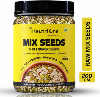 NeutriOne Mix Seeds 5-in-1 Raw Super Seeds Mix for Weight Loss, Protein & Fibre & Omega-3 Sunflower Seeds, Pumpkin Seeds, Watermelon Seeds, Brown Flax Seeds, Chia Seeds(200 g)
