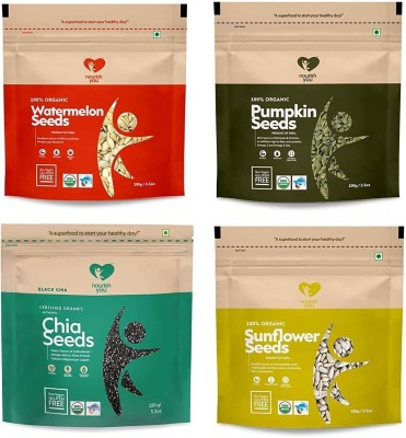 Nourish You Watermelon, Pumpkin & Sunflower Seeds-100g Each and Black Chia Seeds - 150g Watermelon Seeds, Pumpkin Seeds, Black Chia Seeds, Sunflower Seeds(450 g, Pack of 4)