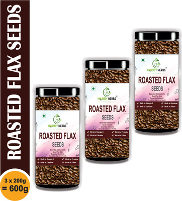 Hobby Herbs Roasted Flax Seeds 600g ( 3 x 200g )| Roasted Alsi | Rich in Omega 3 Roasted Flax Seeds(3 x 200 g)