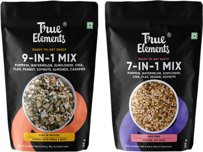 True Elements 9-in-1 Snack Mix 125gm+7-in-1 Super Seeds Mix 250g Mixed Seeds(2 x 187.5 g)