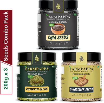 FARMPAPPA Raw Chia Seeds 200g | Pumpkin Seeds 200g | Sunflower Seeds 200g | Combo Seeds Chia Seeds, Pumpkin Seeds, Sunflower Seeds(3 x 200 g)