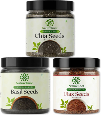 Natureknot Super Seeds Combo for Immunity, Energy & Digestion Chia Seeds, Basil Seeds, Brown Flax Seeds(3 x 200 g)