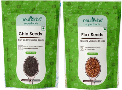Neuherbs Organic Chia & Flax Seeds Combo for Healthy digestion, Weight management, Healthy skin & hair- (Chia seed 200g + Flax seeds 400g) Brown Flax Seeds, Black Chia Seeds(2 x 300 g)