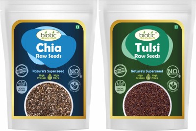 biotic Naturals Healthy Raw Chia Seed and Tulsi Seeds combo pack for Eating (200g each) Chia Seeds, Basil Seeds(200 g, Pack of 2)