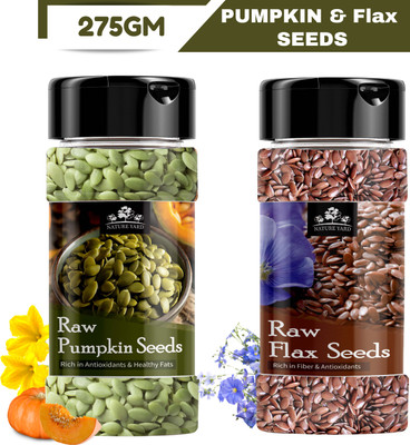 NATURE YARD Pumpkin & Flax Combo-Seeds for Weight Management/Source of Omega 3/Sprinkler Jar Pumpkin Seeds, Brown Flax Seeds(2 x 137.5 g)