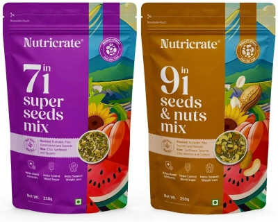 Nutricrate 7 in 1 Super Seeds Mix & 9 in 1 Seeds & Nut Mix l Protein Rich Roasted Seeds Mix Mixed Seeds(2 x 250 g)