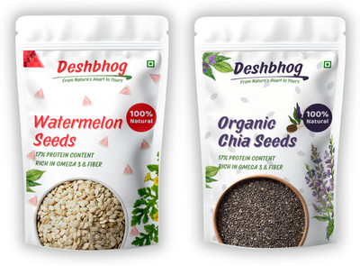 Deshbhog Deshbhog Chia and Watermelon Seeds Combo (Pack of 2) | Protein Rich Watermelon Seeds, Chia Seeds(2 x 500 g)