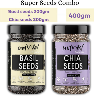 Amwel Combo of Raw Basil Seeds 200g + Raw Chia Seeds 200g (Pack of Two) Mixed Seeds(2 x 200 g)