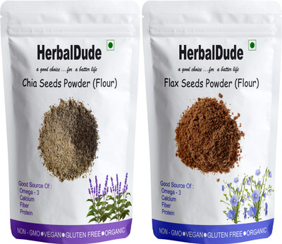 HERBALDUDE Combo of Chia and Flax seeds Powder for weight loss-200g( EACH 100g) Brown Flax Seeds, Black Chia Seeds(2 x 100 g)