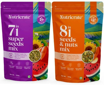 Nutricrate 7 in 1 Super Seeds Mix & 8 in 1 Seeds & Nut Mix l Protein Rich Roasted Seeds Mix Mixed Seeds(2 x 250 g)