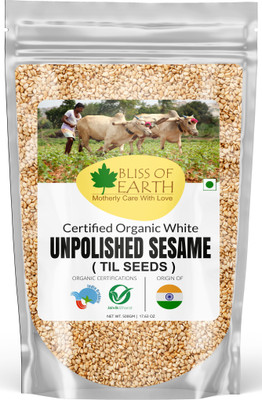 Bliss of Earth USDA Organic Unpolished White Sesame Seeds 500gm For Eating, Raw Food Sesame Seeds(500 g)