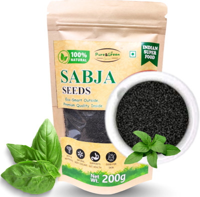 Pure&Green Gourmet Premium Raw Basil Seeds – 200g Sabja Seeds | Detox & Weight loss | Tukmaria Basil Seeds(200 g)