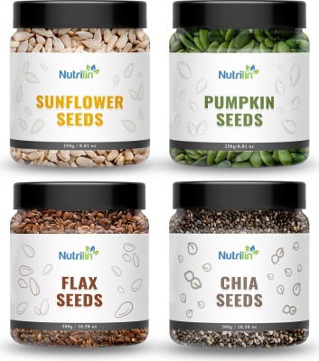 Nutrilin Seeds Combo (Dried Pumpkin, Sunflower Seeds - 250 gms, Flax, Chia Seeds - 300g) Chia Seeds, Pumpkin Seeds, Sunflower Seeds, Brown Flax Seeds(1100 g, Pack of 4)