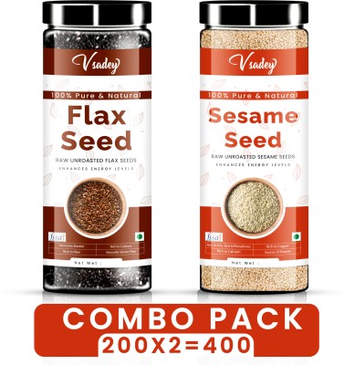 vsadey Vsadey Raw Flax Seeds & Sesame Seeds 200X2 - Combo Pack Brown Flax Seeds, Sesame Seeds(200 g, Pack of 2)