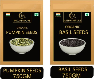 medhinipure Combo Pack of Pumpkin Seeds and Basil Seeds (750 Gram X 2)-(RAW) Basil Seeds, Pumpkin Seeds(1500 g, Pack of 2)