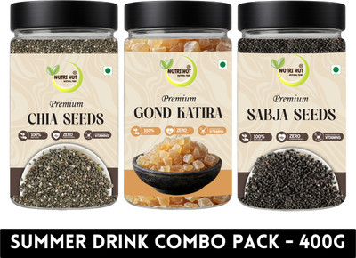 Nutri Hut Seeds Combo & Summer Drink | Digestion & Hydration | Gond Katira Chia Seeds, Basil Seeds(3 x 133.33 g)